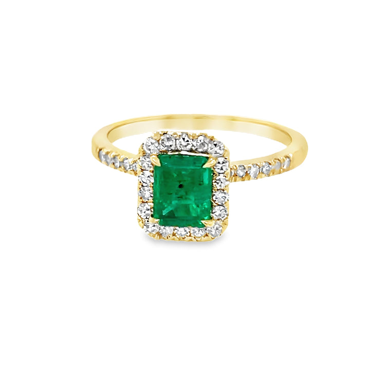 Emerald Cut Emerald and Diamond Halo Ring