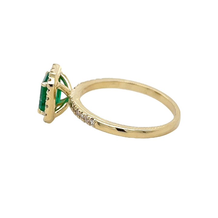 Emerald Cut Emerald and Diamond Halo Ring