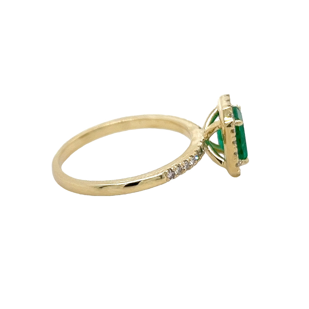 Emerald Cut Emerald and Diamond Halo Ring