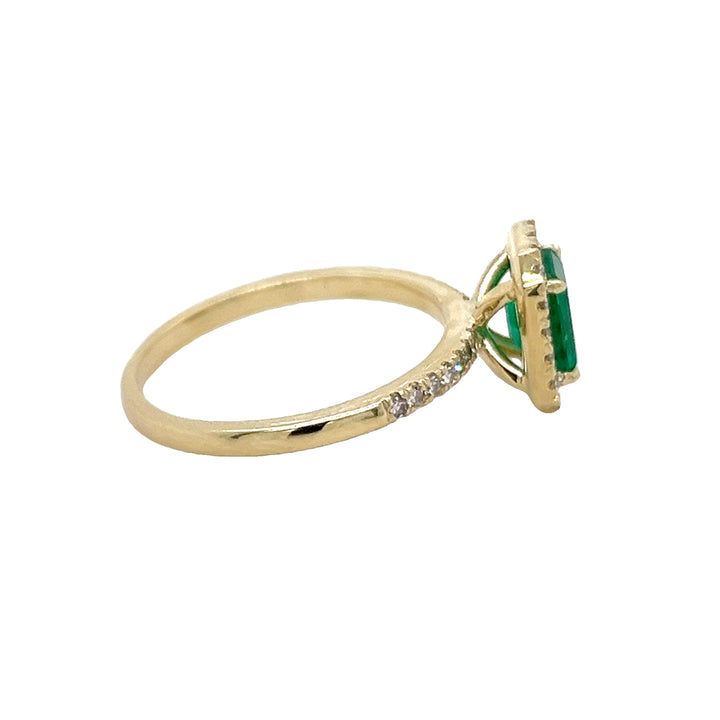 Emerald Cut Emerald and Diamond Halo Ring