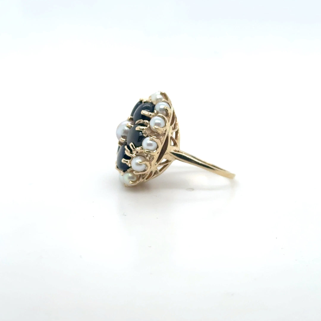 Floral Ring with Star Sapphires and Cultured Pearls