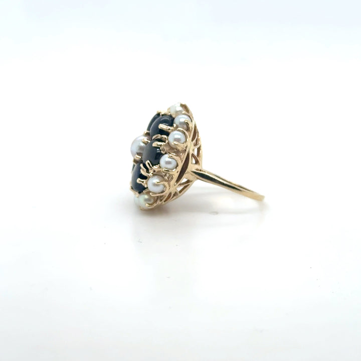 Floral Ring with Star Sapphires and Cultured Pearls