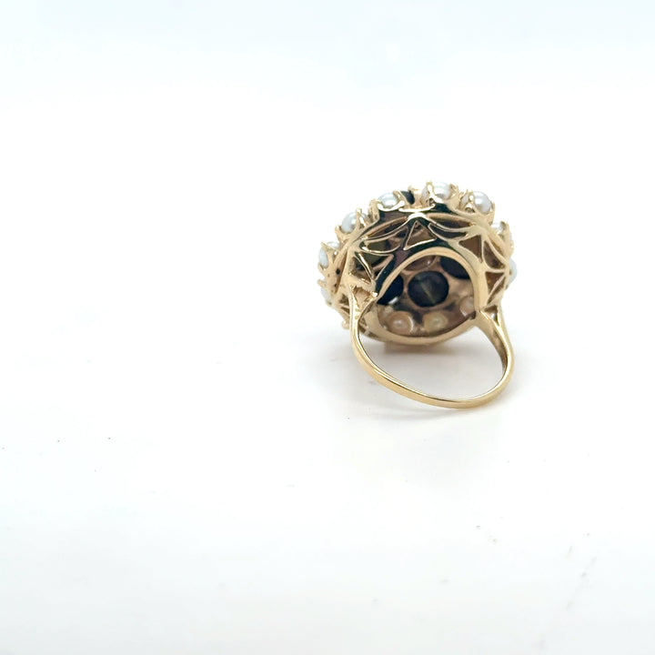 Floral Ring with Star Sapphires and Cultured Pearls