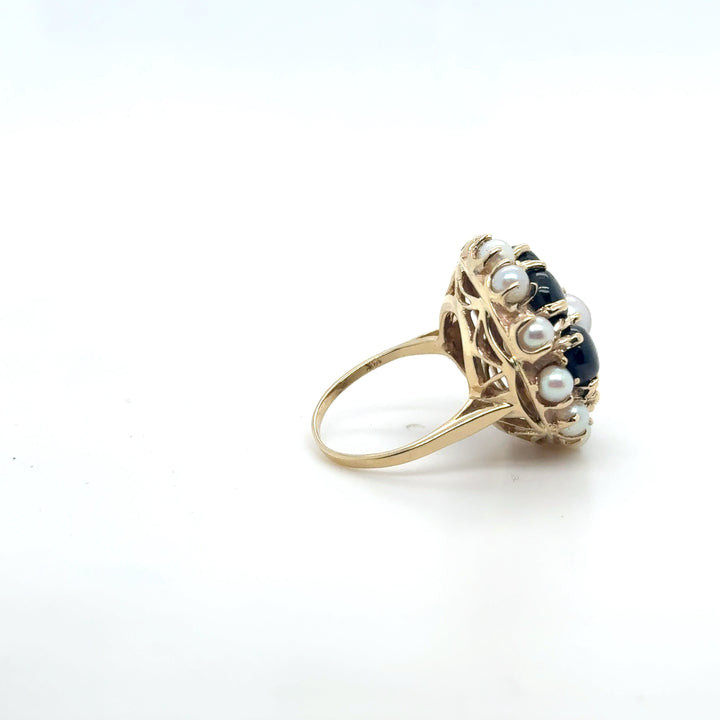 Floral Ring with Star Sapphires and Cultured Pearls
