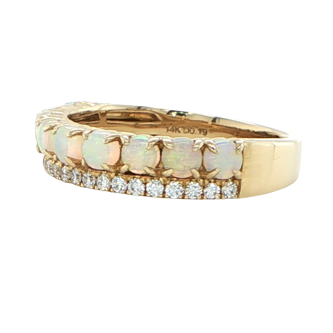 14K Yellow Gold Australian Opal Diamond Two Row Ring