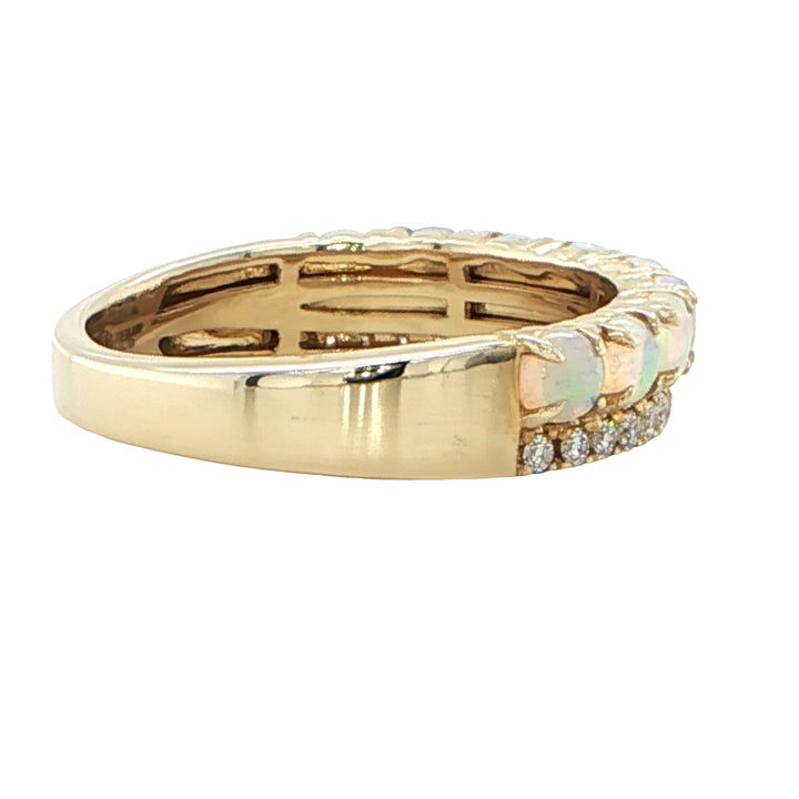 14K Yellow Gold Australian Opal Diamond Two Row Ring