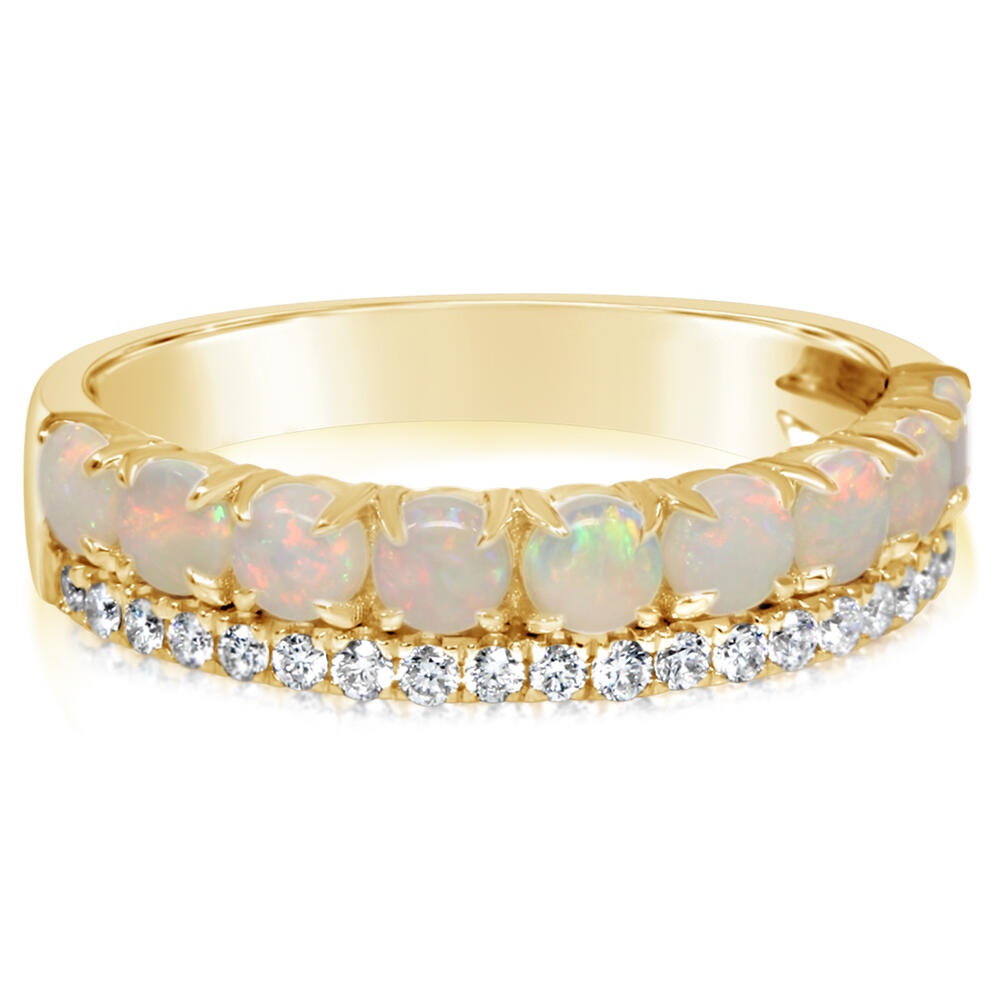 14K Yellow Gold Australian Opal Diamond Two Row Ring