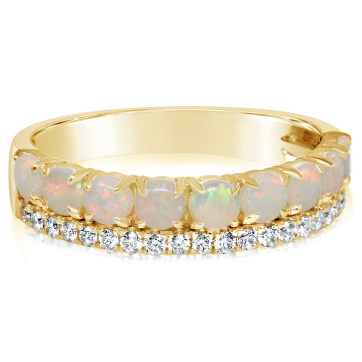 14K Yellow Gold Australian Opal Diamond Two Row Ring