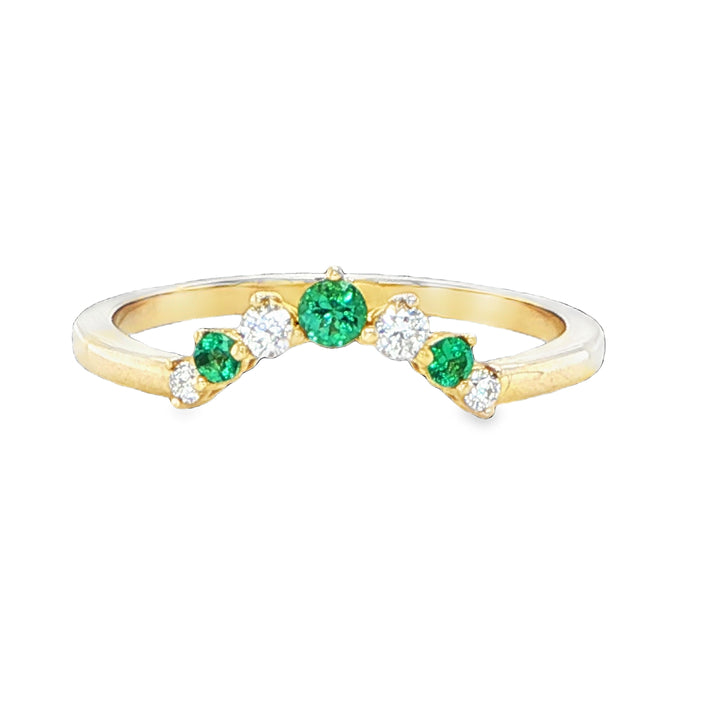 14K Yellow Gold Emerald and Diamond Curve Ring