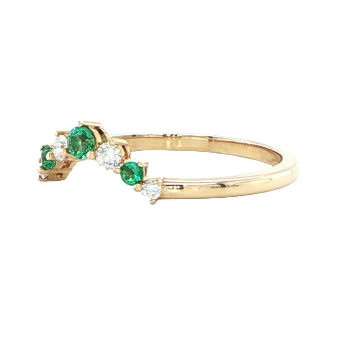 14K Yellow Gold Emerald and Diamond Curve Ring