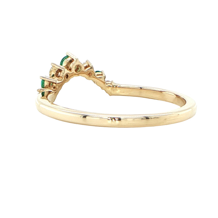 14K Yellow Gold Emerald and Diamond Curve Ring
