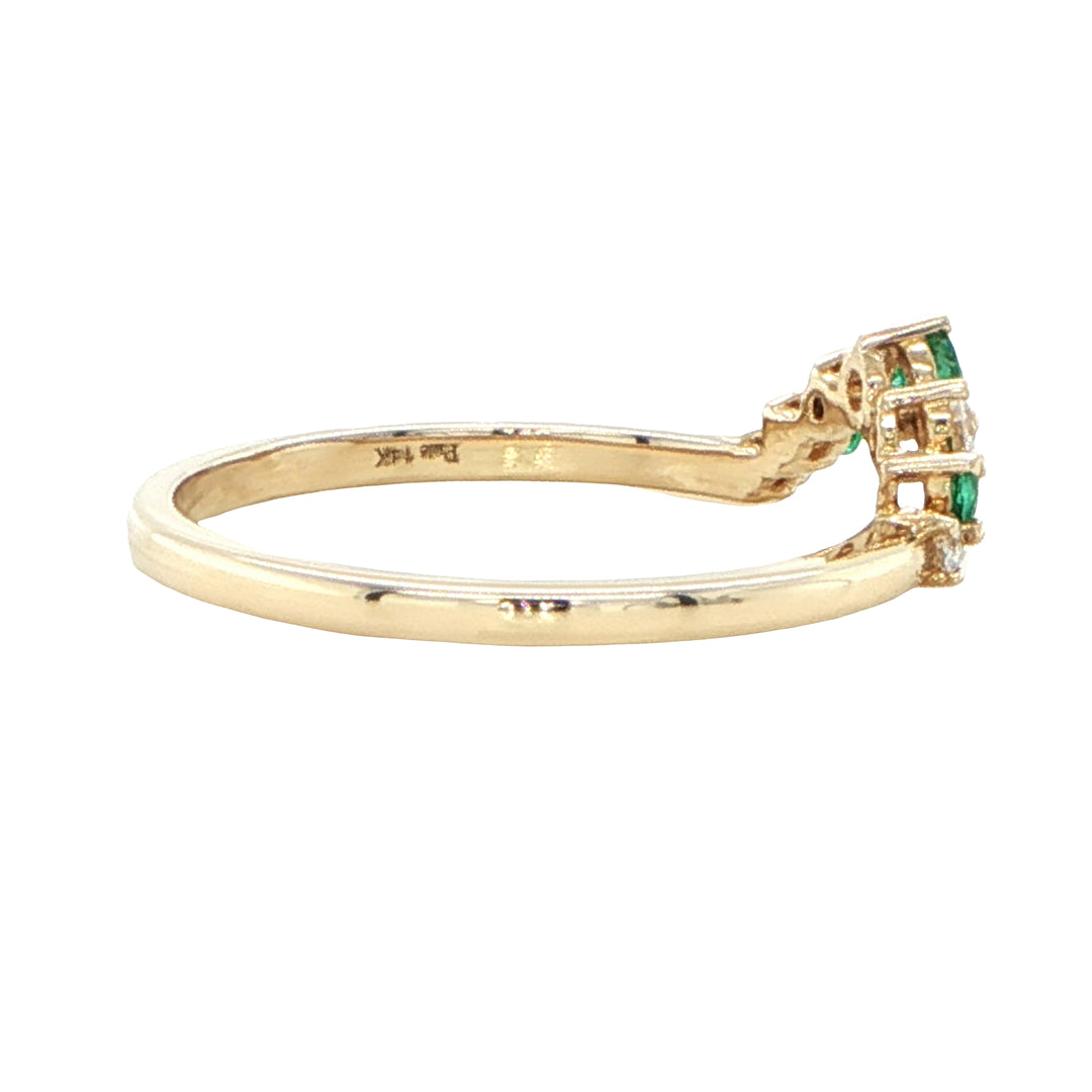 14K Yellow Gold Emerald and Diamond Curve Ring