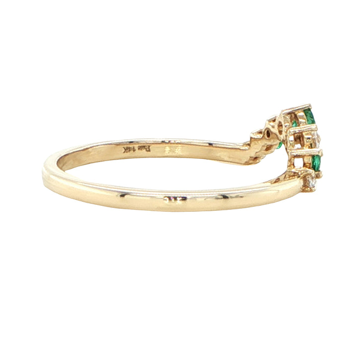 14K Yellow Gold Emerald and Diamond Curve Ring