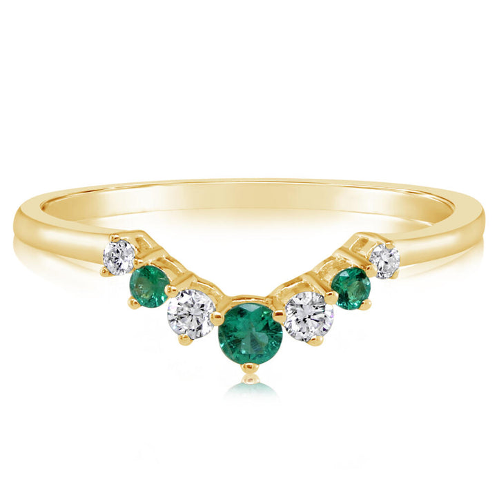 14K Yellow Gold Emerald and Diamond Curve Ring