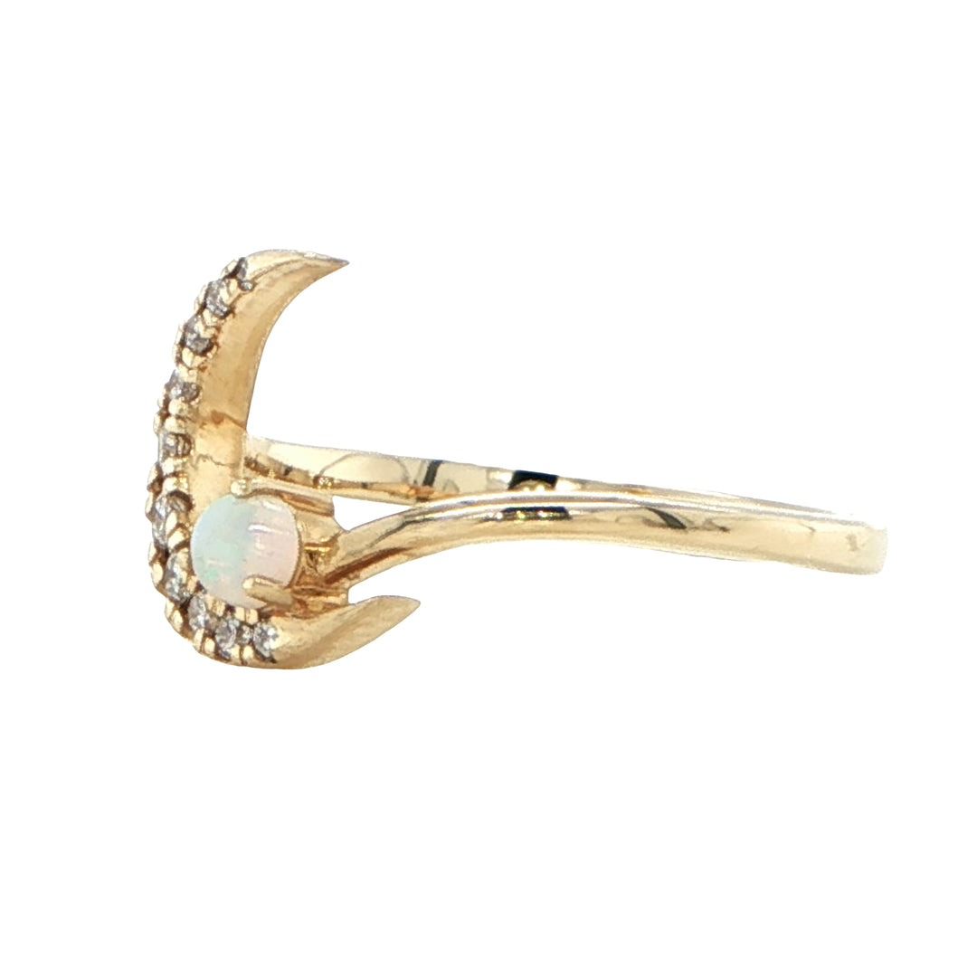 14K Yellow Gold Opal and Diamond Moon Ring