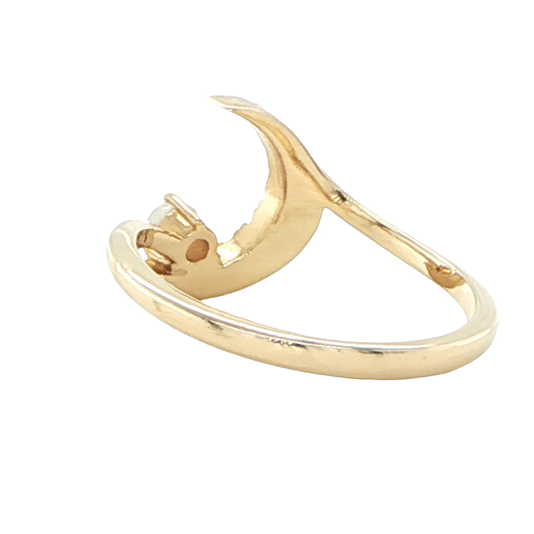 14K Yellow Gold Opal and Diamond Moon Ring