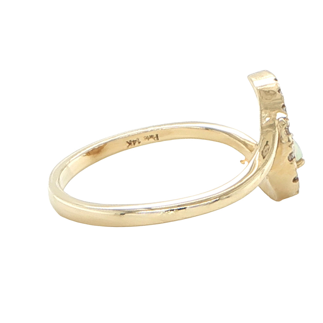 14K Yellow Gold Opal and Diamond Moon Ring