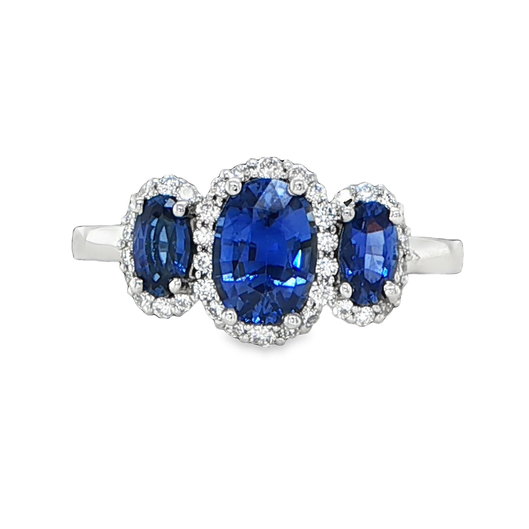 Platinum Three Stone Sapphire Diamond Ring