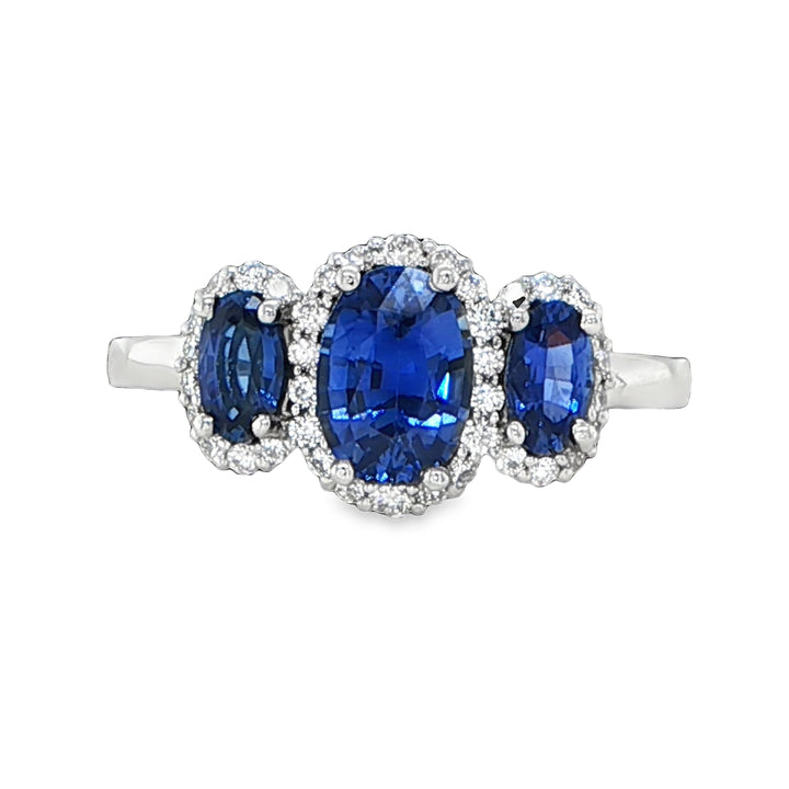 Platinum Three Stone Sapphire Diamond Ring