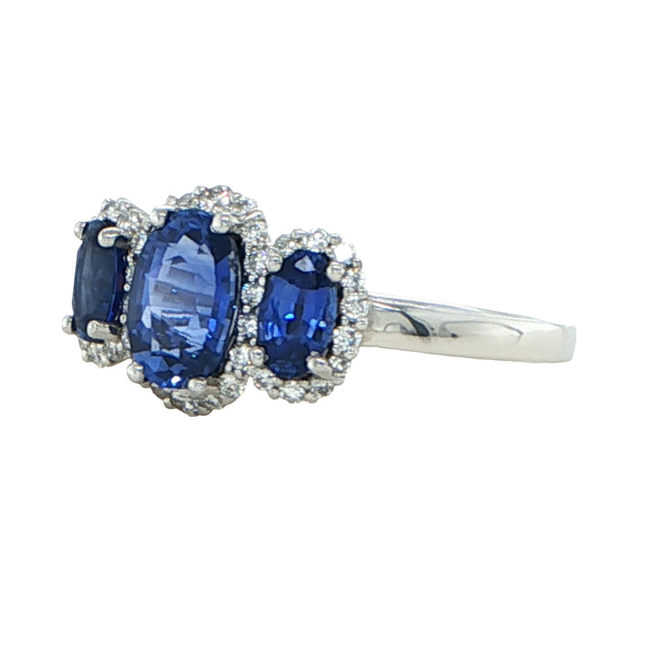 Platinum Three Stone Sapphire Diamond Ring