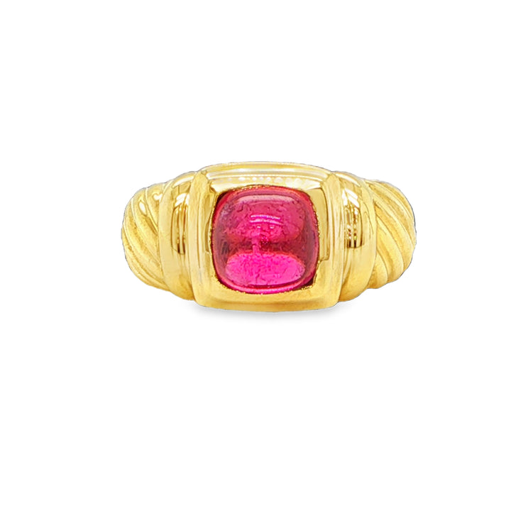 David Yurman 18K Yellow Gold Cushion Pink Tourmaline Cable Ring
