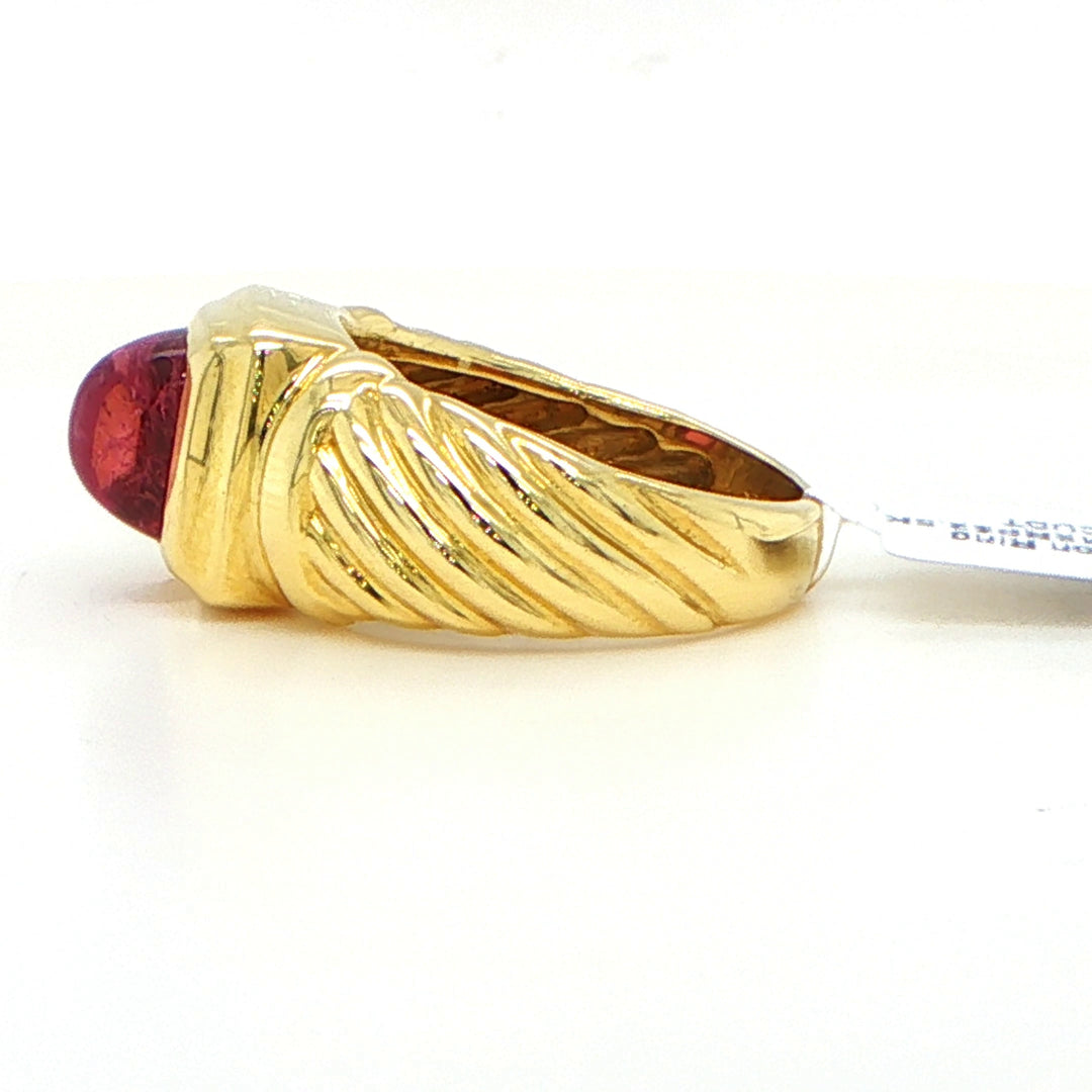 David Yurman 18K Yellow Gold Cushion Pink Tourmaline Cable Ring