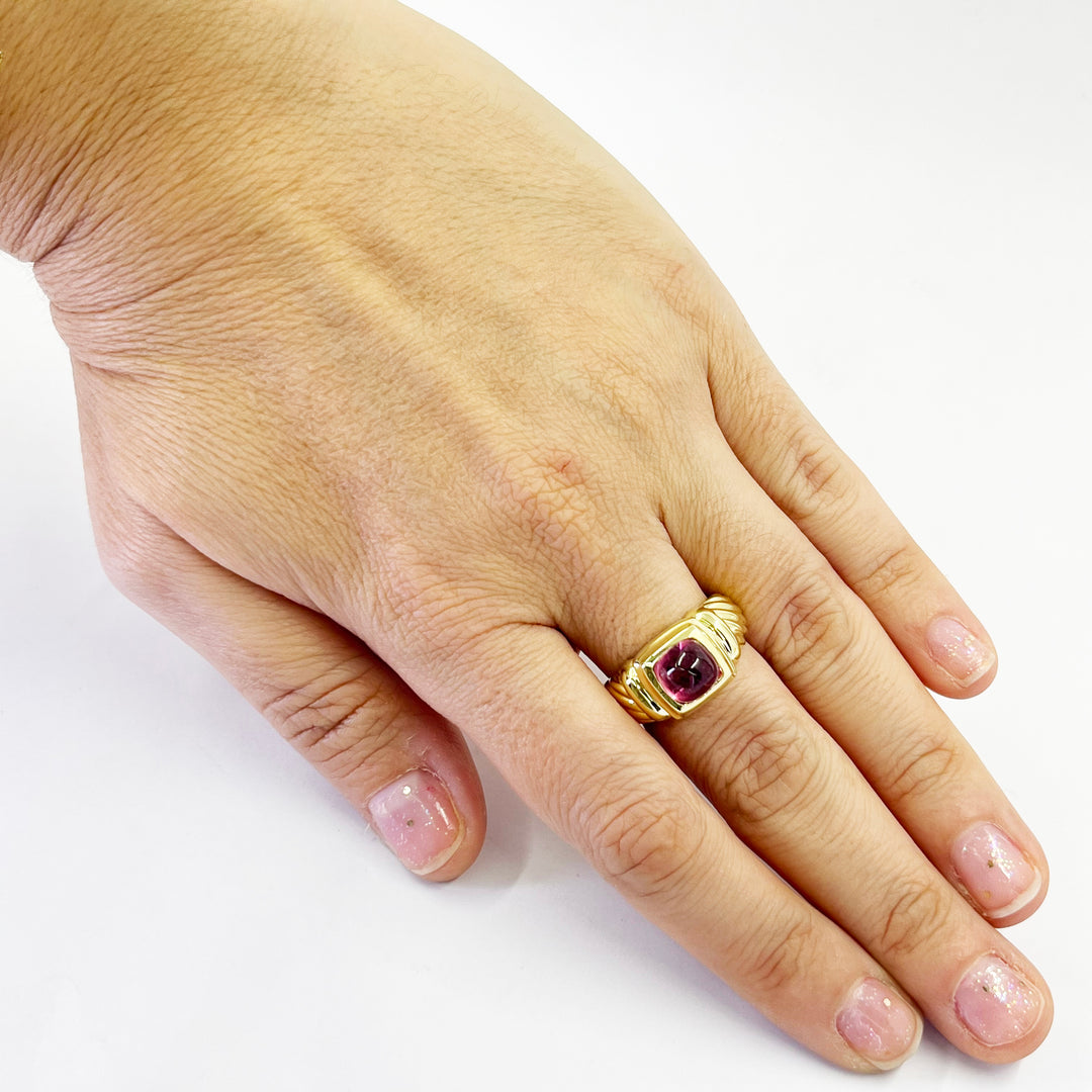 David Yurman 18K Yellow Gold Cushion Pink Tourmaline Cable Ring