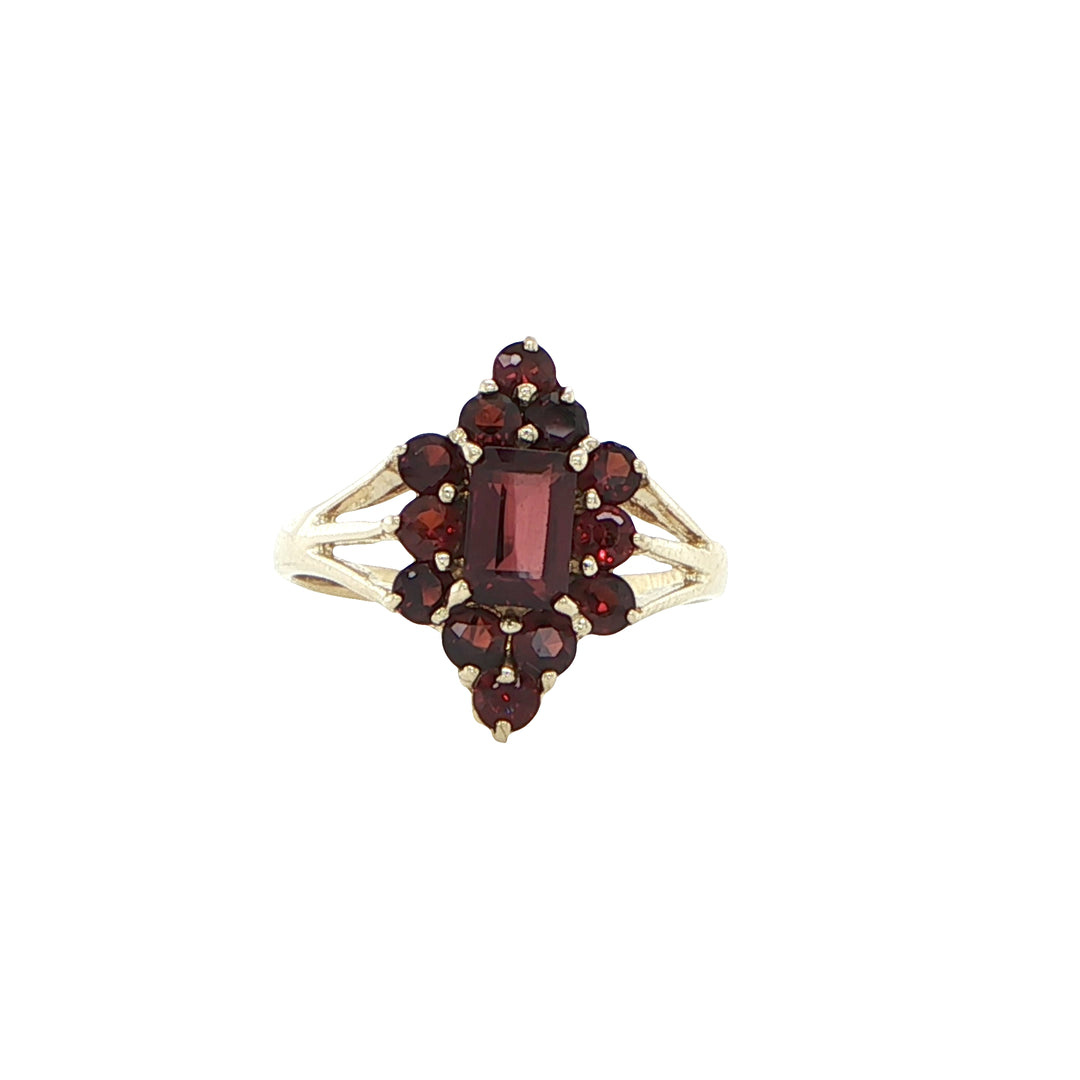 14K Yellow Gold Emerald & Garnet Fashion Ring