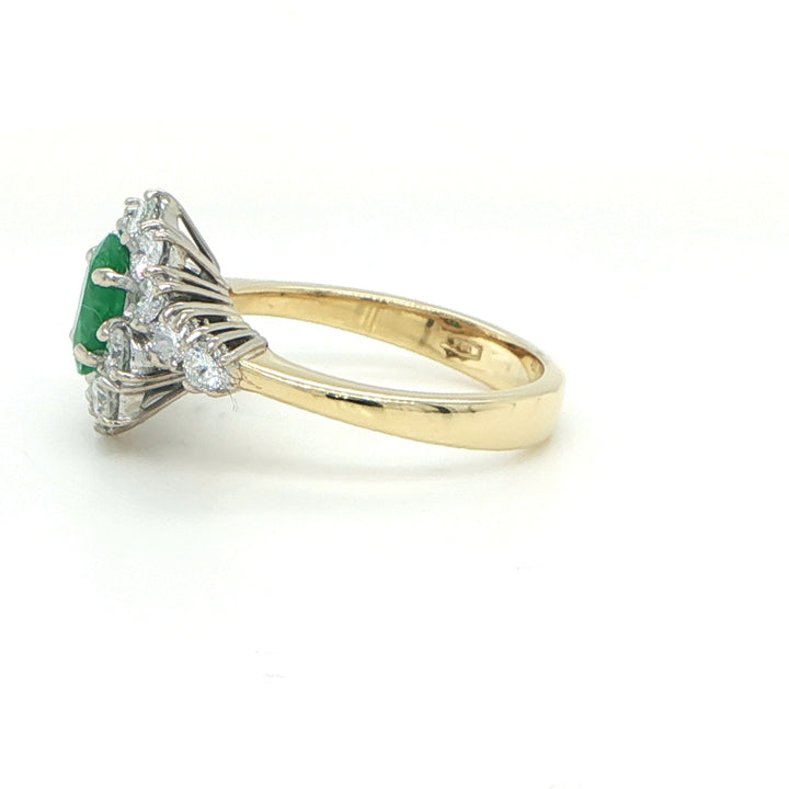 18K Yellow & White Gold Emerald and Diamond Halo Ring
