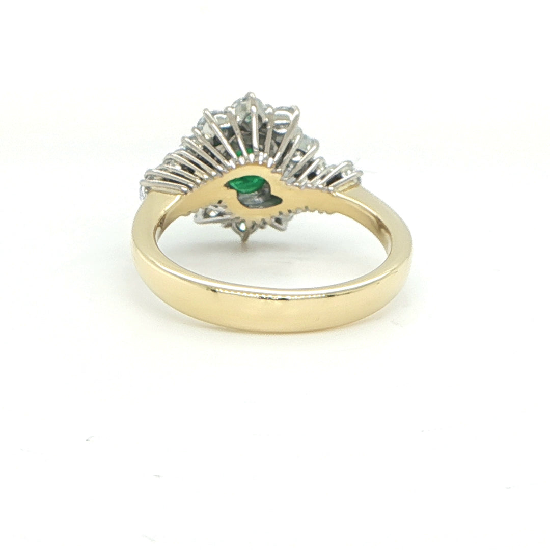 18K Yellow & White Gold Emerald and Diamond Halo Ring