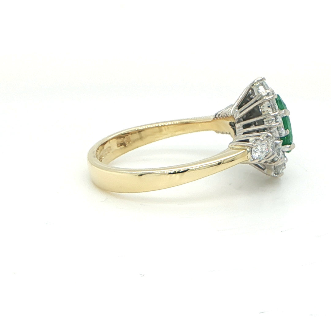 18K Yellow & White Gold Emerald and Diamond Halo Ring