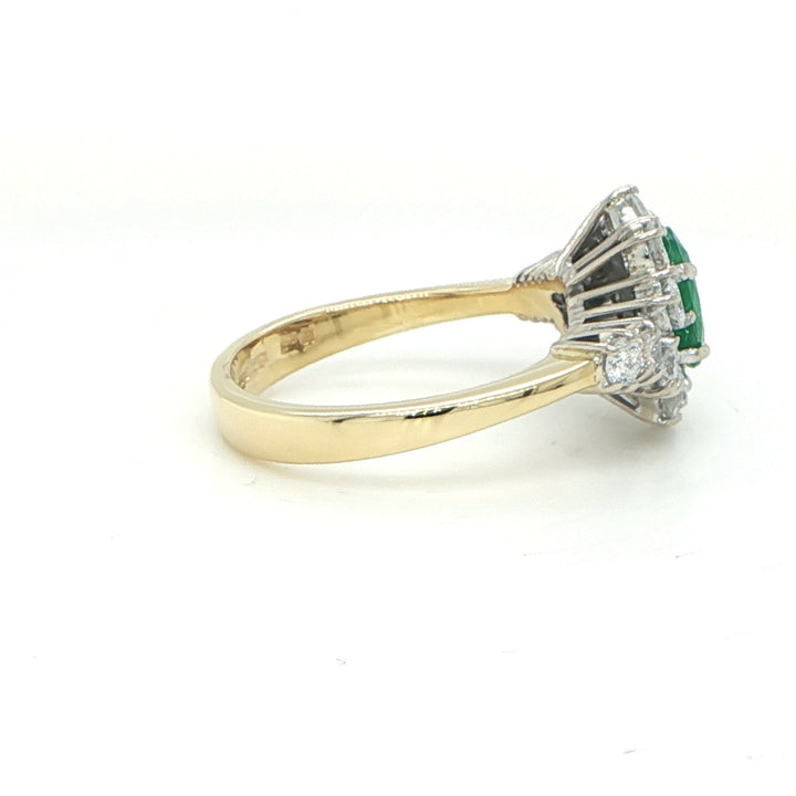 18K Yellow & White Gold Emerald and Diamond Halo Ring