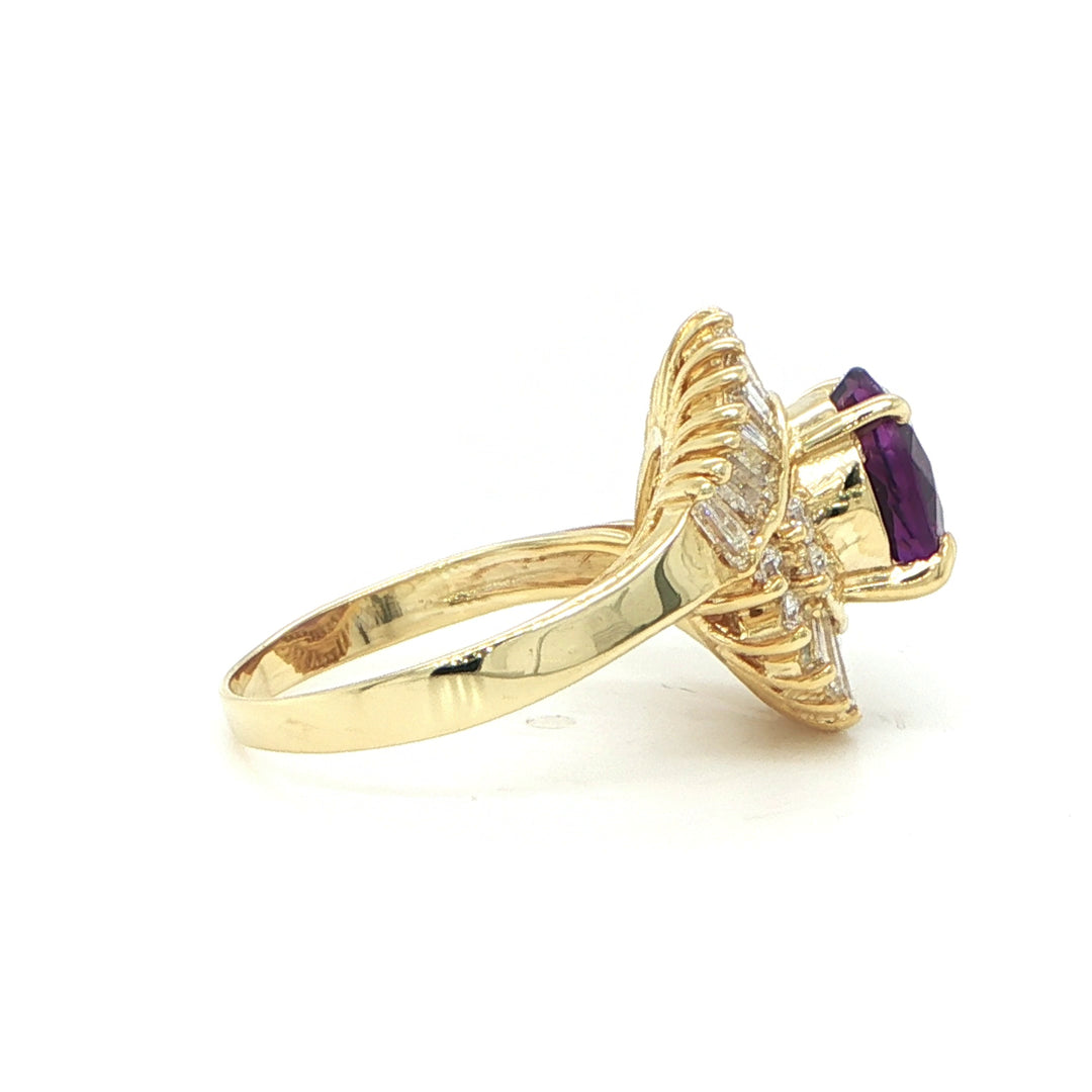 14K Yellow Gold Amethyst & Diamond Fashion Ring