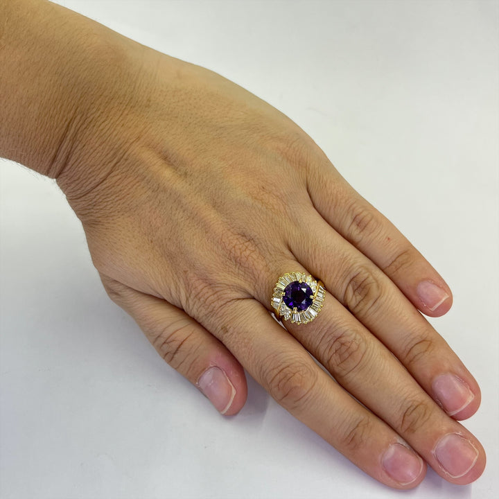 14K Yellow Gold Amethyst & Diamond Fashion Ring