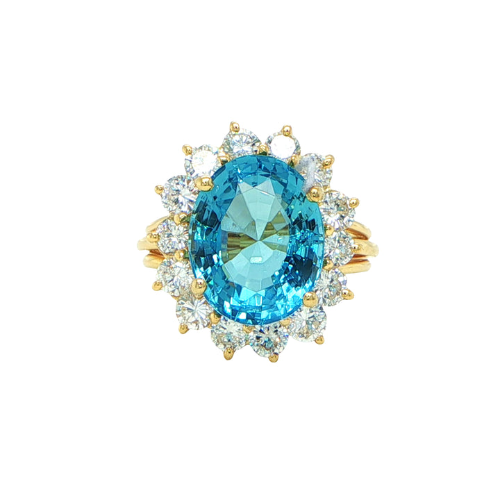 18K Yellow Gold Aquamarine & Diamond Halo Ring