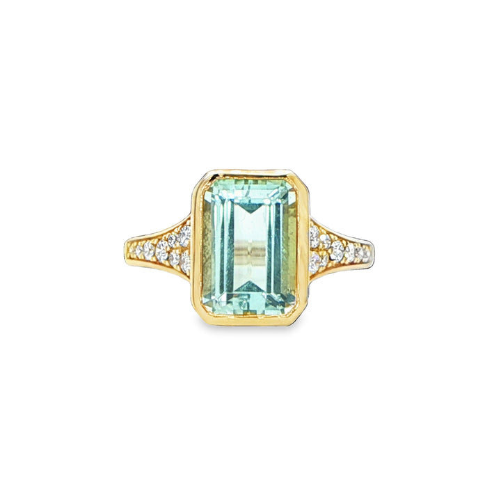 14K Yellow Gold Emerald-Cut Aquamarine & Diamond Ring