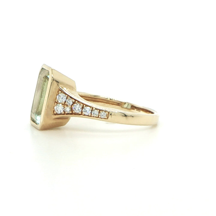 14K Yellow Gold Emerald-Cut Aquamarine & Diamond Ring