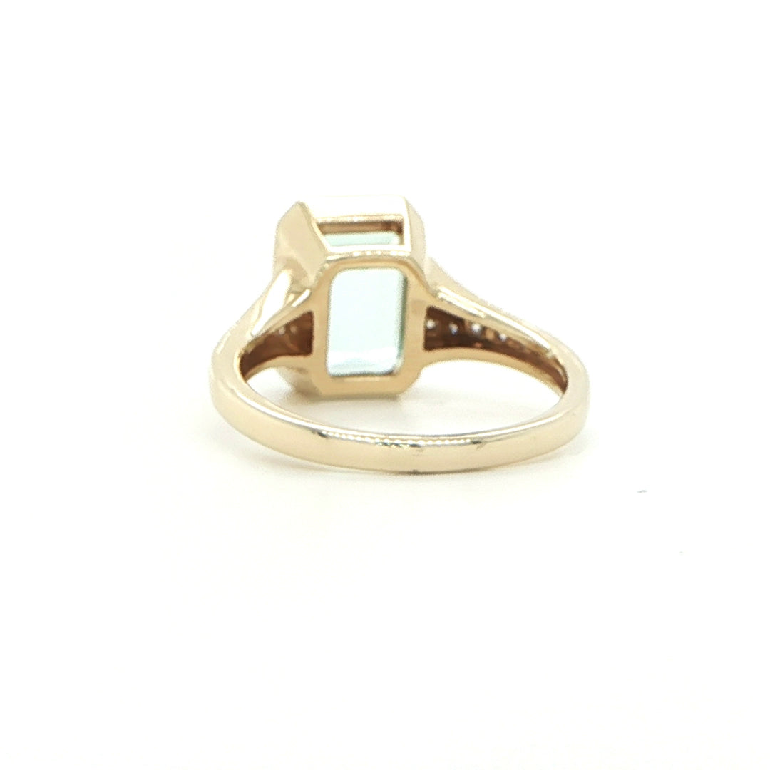14K Yellow Gold Emerald-Cut Aquamarine & Diamond Ring