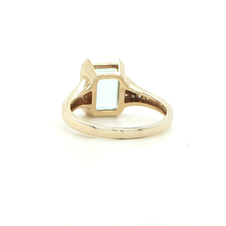 14K Yellow Gold Emerald-Cut Aquamarine & Diamond Ring