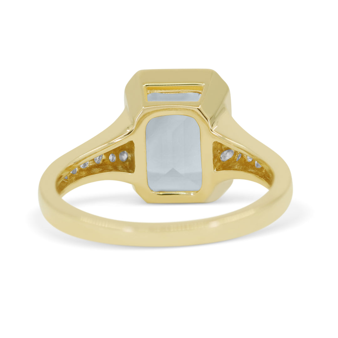 14K Yellow Gold Emerald-Cut Aquamarine & Diamond Ring