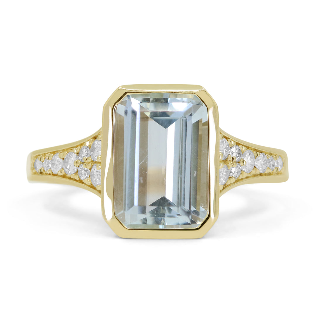14K Yellow Gold Emerald-Cut Aquamarine & Diamond Ring