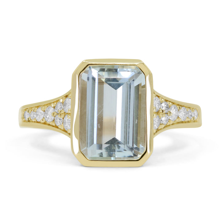 14K Yellow Gold Emerald-Cut Aquamarine & Diamond Ring