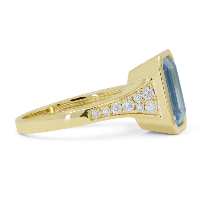 14K Yellow Gold Emerald-Cut Aquamarine & Diamond Ring