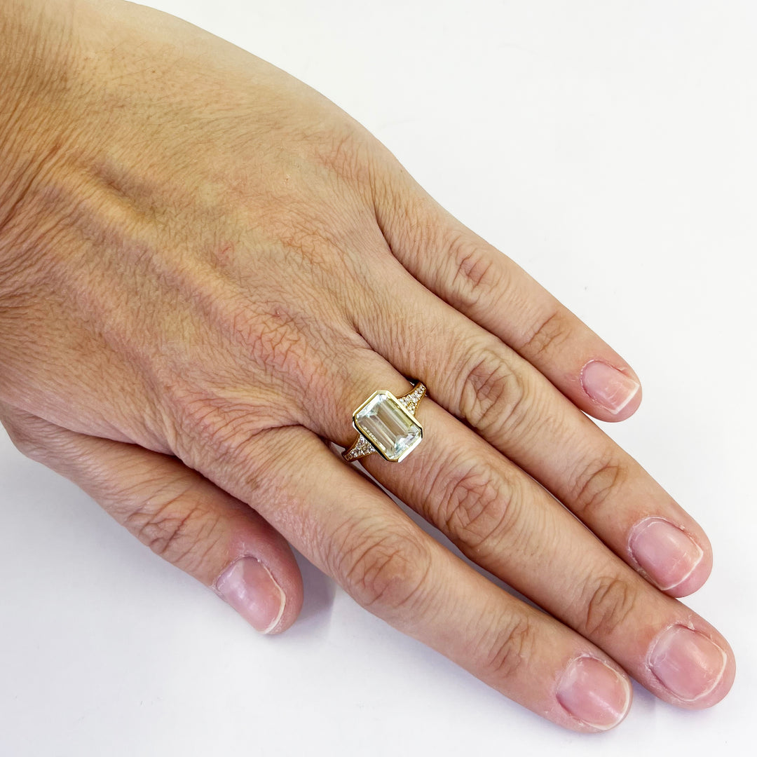 14K Yellow Gold Emerald-Cut Aquamarine & Diamond Ring