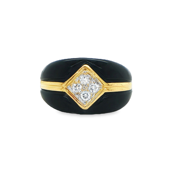 18K Yellow Gold Black Onyx & Diamond Ring