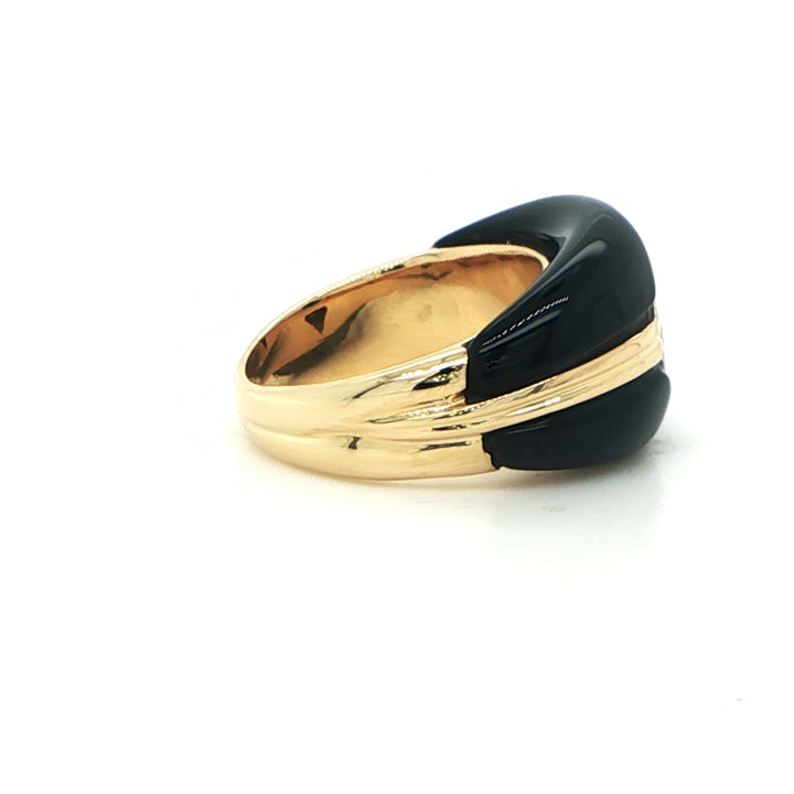 18K Yellow Gold Black Onyx & Diamond Ring