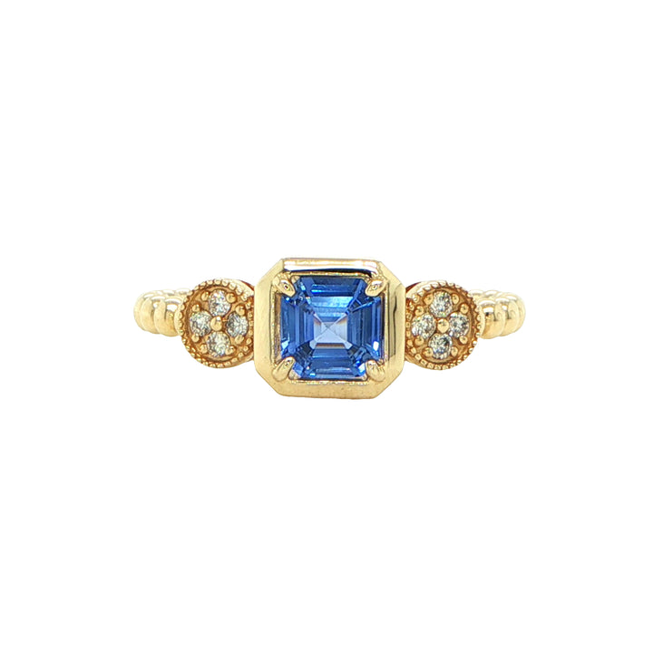 14K Yellow Gold Cornflower Blue Sapphire & Diamond Ring