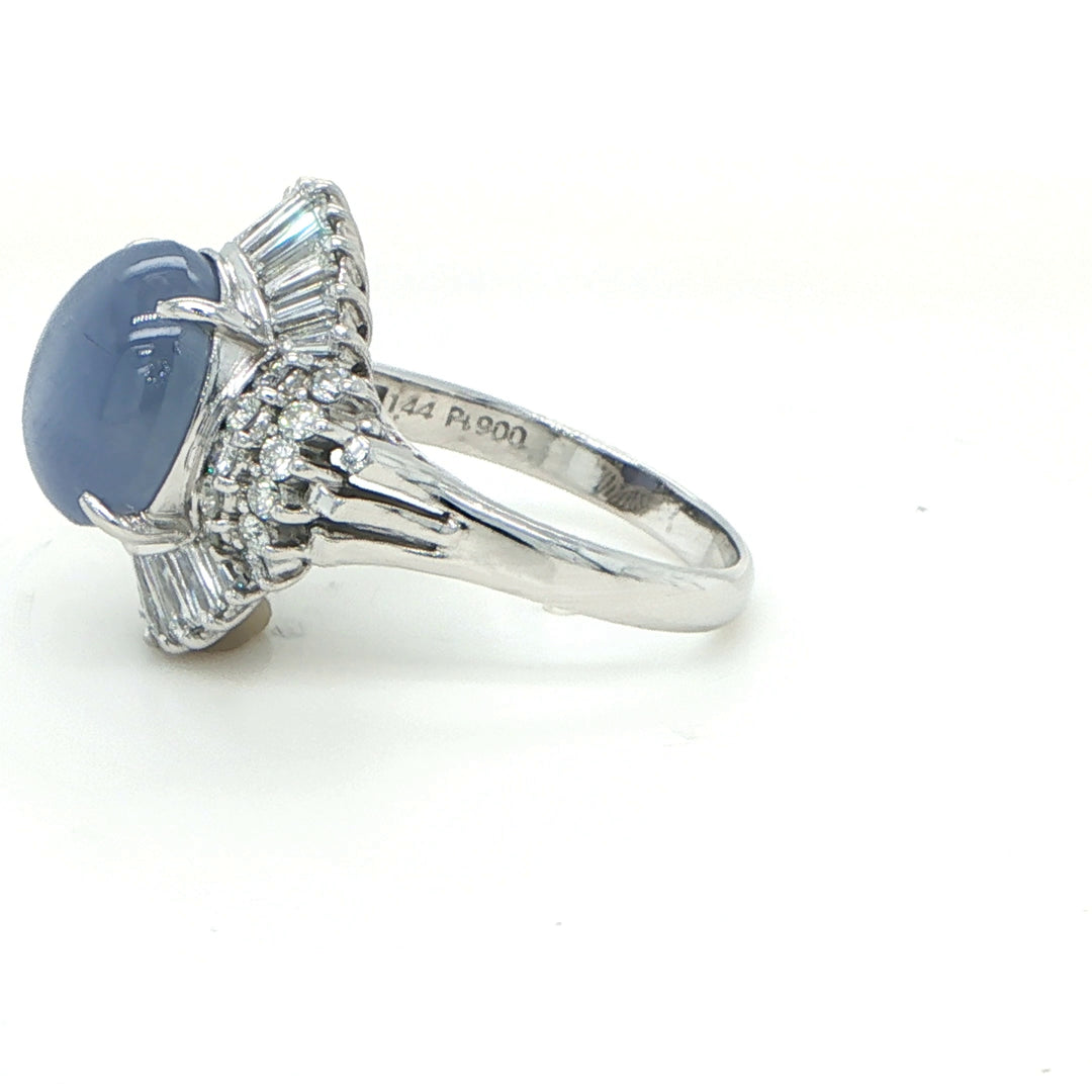 Platinum Star Sapphire & Diamond Ballerina Ring