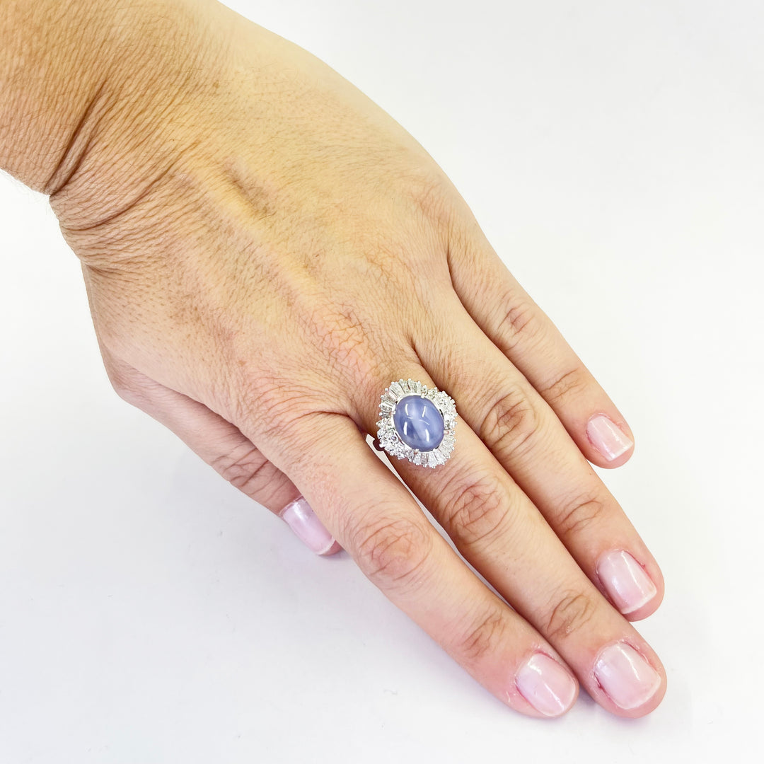 Platinum Star Sapphire & Diamond Ballerina Ring