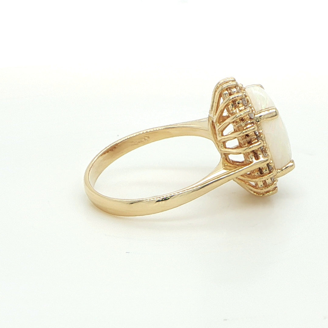 14K Yellow Gold Opal & Diamond Ring